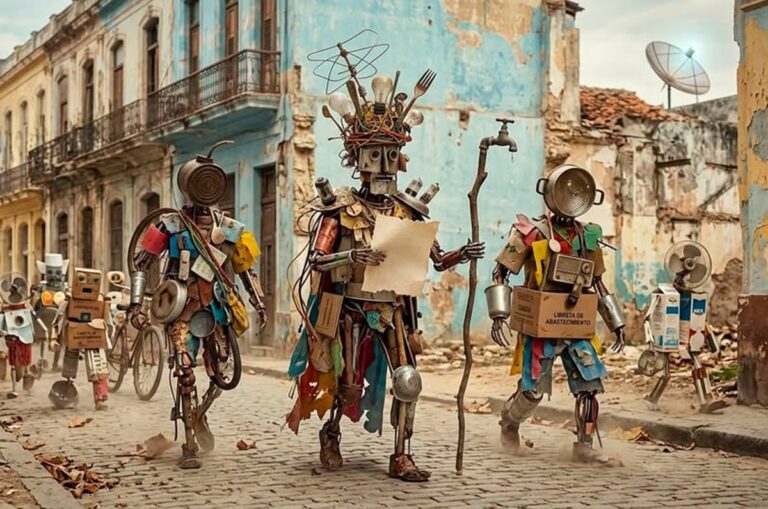 El rey desnudo y la implosión anunciada 1 En la foto, una imagen de IA de personas hechas a partir de hierros y materiales viejos
