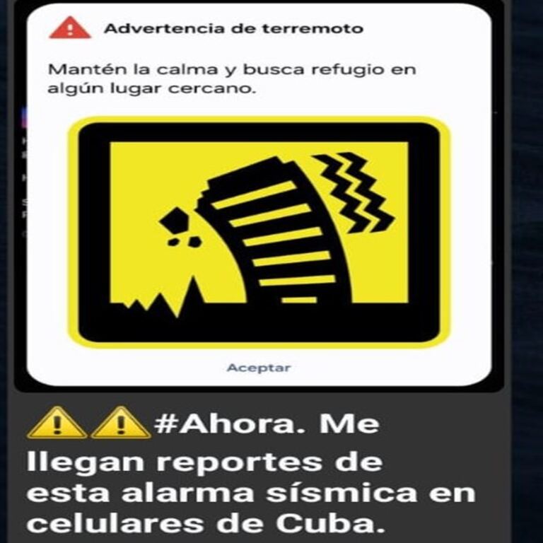 En la foto, el mensaje de alarma que recibieron los celulares