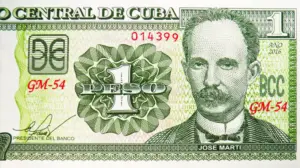 En la foto, billete cubano de a peso