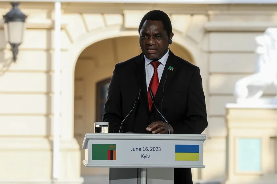 En la foto, el presidente de la República de Zambia, Hakainde Hichilema