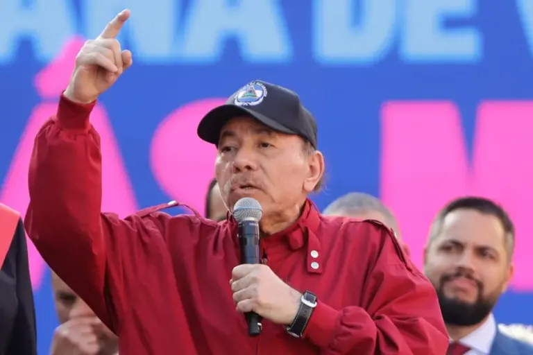 En la foto, el presidente de Nicaragua, Daniel Ortega, en un acto, en Caracas (Venezuela)