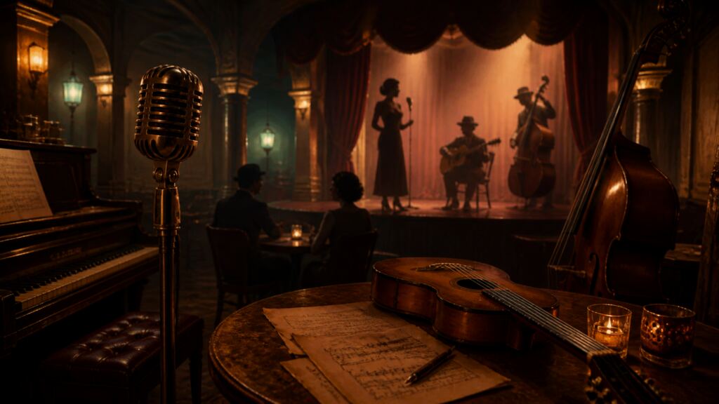 Club habanero con instrumentos que evocan la historia del bolero cubano