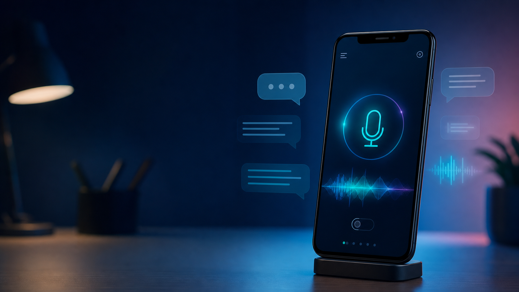 GPT‑Live: de la voz de ChatGPT al asistente que coordina tareas 1 Teléfono mostrando una interfaz abstracta de conversación por voz con una onda de micrófono luminosa