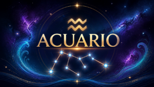 Ilustración celestial de Acuario con su símbolo y constelación