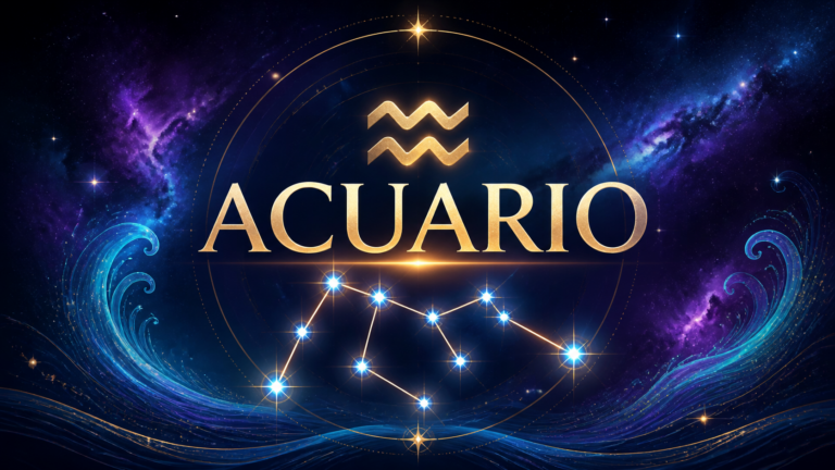 Ilustración celestial de Acuario con su símbolo y constelación