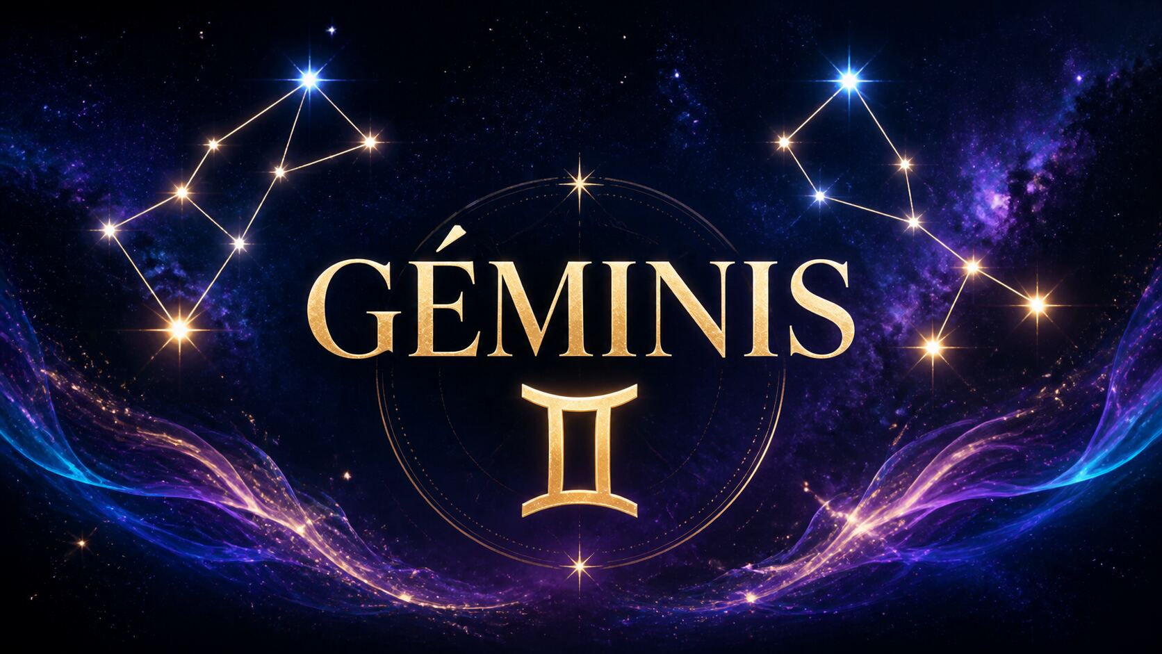 Ilustración celestial de Géminis con su símbolo y constelación