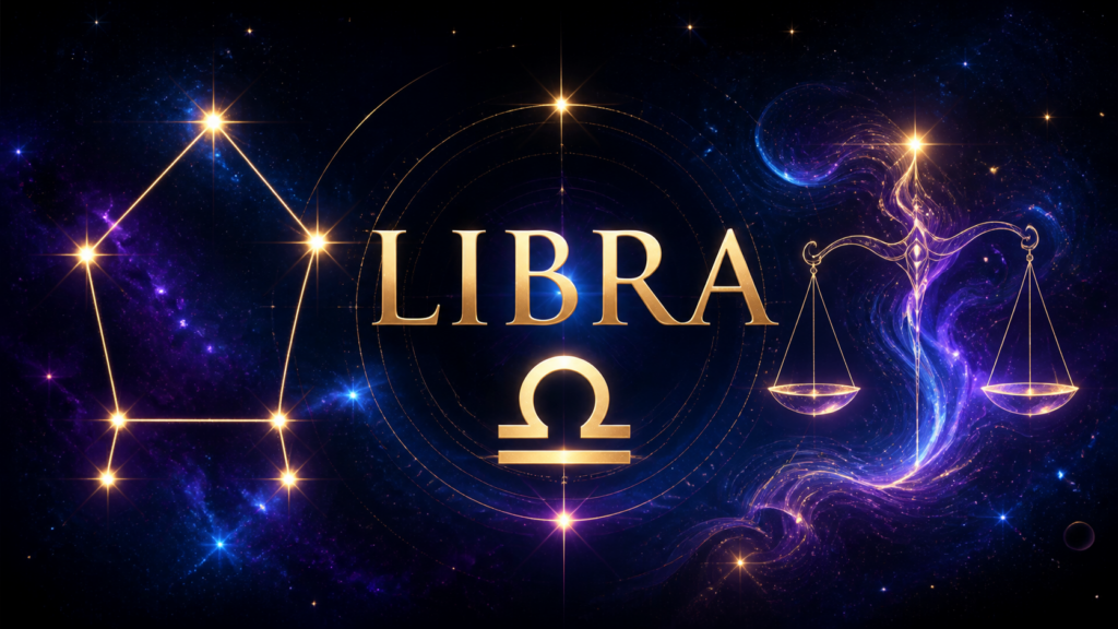 Libra: horóscopo del 2026-08-14 7 Ilustración celestial de Libra con su símbolo y constelación