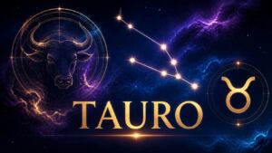 Ilustración celestial de Tauro con su símbolo y constelación