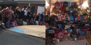 En la foto, Mochilas para escolares en algún lugar del mundo