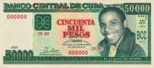 En la foto, un imaginario billete cubano de 50 mil pesos, hecho por una IA