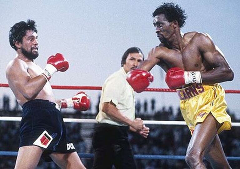 En la foto, Thomas Hearns y Mano de Piedra Durán