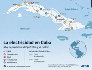 En la foto, un mapa sobre la electricidad en Cuba