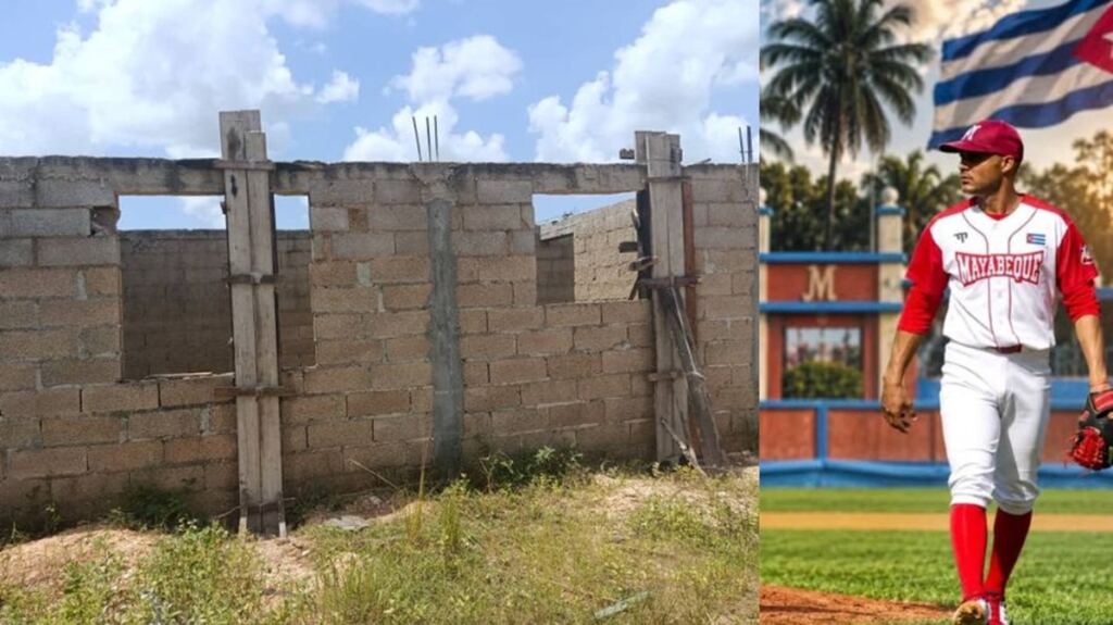 Yadián Martínez y la casa que en casi una década de béisbol no ha podido terminar 2 En la foto, un montaje de Yadián Martínez y la casa que espera desde hace una década