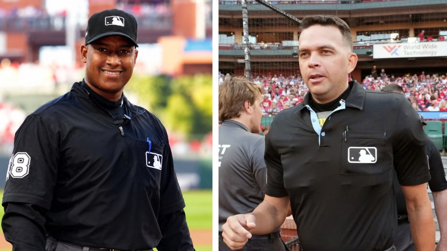 En la foto, árbitros latinos en la postemproada de la MLB
