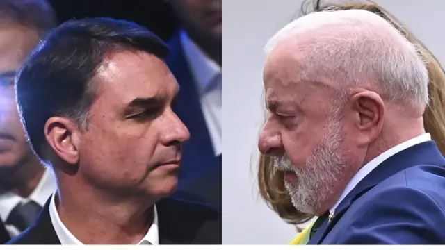 En la foto, el presidente de Brasil, Luiz Inácio Lula da Silva (d) y al senador Flávio Bolsonaro