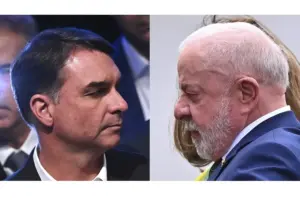 En la foto, montaje que muestra al presidente de Brasil, Luiz Inácio Lula da Silva (d) y al senador Flávio Bolsonaro. A exactamente una semana de una de las elecciones más polarizadas en la historia de Brasil.
