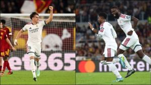 En la foto, Espí, Endrick y Rudiger, artífices de la remontada del Madrid