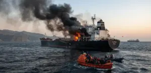 En la foto, el petrolero atacado