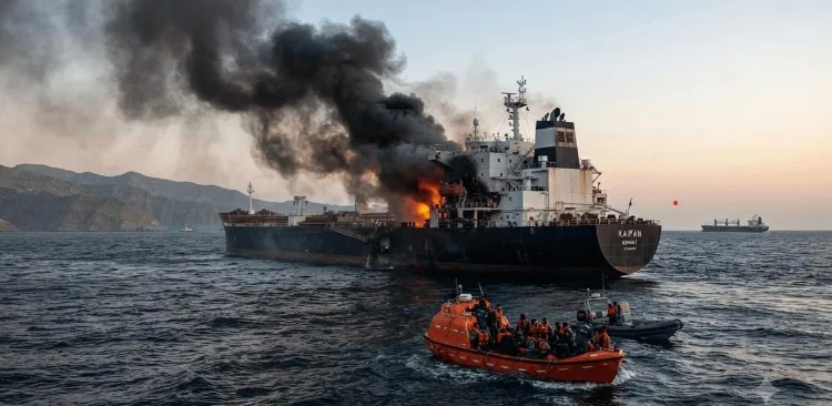 En la foto, el petrolero atacado