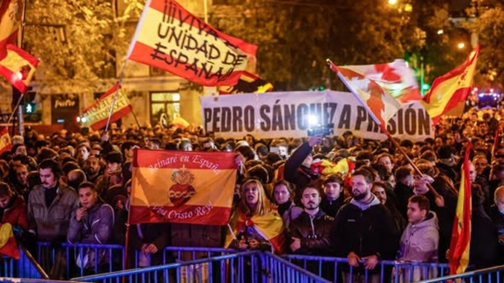 España y la estupidez: la democracia acorralada 5 En la foto, protestas contra Pedro Sánchez en España