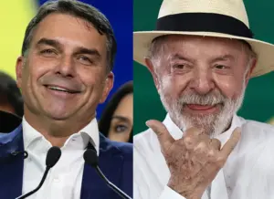 En la foto, el senador Flávio Bolsonaro (i), y al presidente de Brasil, Luiz Inácio Lula da Silva