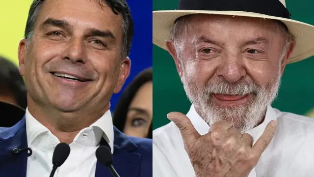 En la foto, el senador Flávio Bolsonaro (i), y al presidente de Brasil, Luiz Inácio Lula da Silva