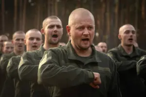 En la foto, Soldados recién reclutados lanzan sus gorras para celebrar el final de su entrenamiento en una base militar cerca de Kiev