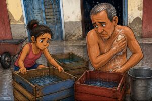 En la foto, una imagen de IA referida a la escasez de agua en Cuba