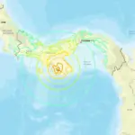 En la foto, Imagen difundida por el Servicio Geológico de Estados Unidos (USGS) del epicentro de un terremoto de 7,7 de magnitud que sacudió este viernes el sureste de Panamá