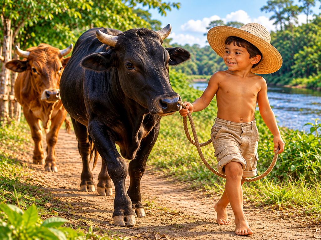 Los ojos de Cimarrón 5 En la foto, un niño con un buey