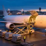 En la foto, un avión carga mercancías en un aeropuerto