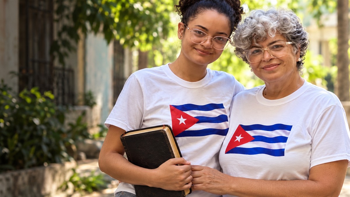 Anna Bensi y su madre Caridad junto a una Biblia en una escena de fe y solidaridad