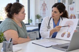 Paciente en consulta de endocrinología para evaluar el síndrome de Cushing