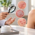 Consulta dermatológica para ilustrar dermatitis, psoriasis y acné