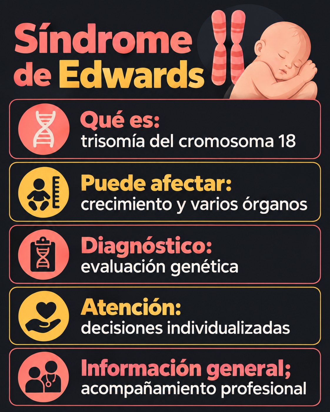 Infografía sobre el síndrome de Edwards, la trisomía 18 y su atención