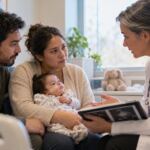 Imagen de una familia en consulta de genética clínica para un artículo sobre el síndrome de Edwards