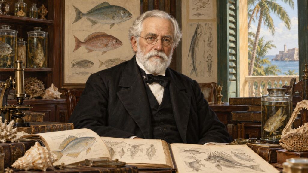 Retrato histórico recreado de Felipe Poey, naturalista y profesor cubano