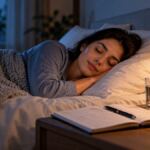 Inicio 57 Dormitorio tranquilo y diario del sueño para ilustrar el insomnio