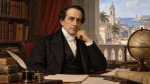 Retrato histórico recreado de José Antonio Saco, pensador e historiador cubano