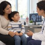 Familia y especialista en consulta por enfermedad de Pompe
