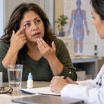Mujer conversando con una reumatóloga sobre sequedad ocular y bucal