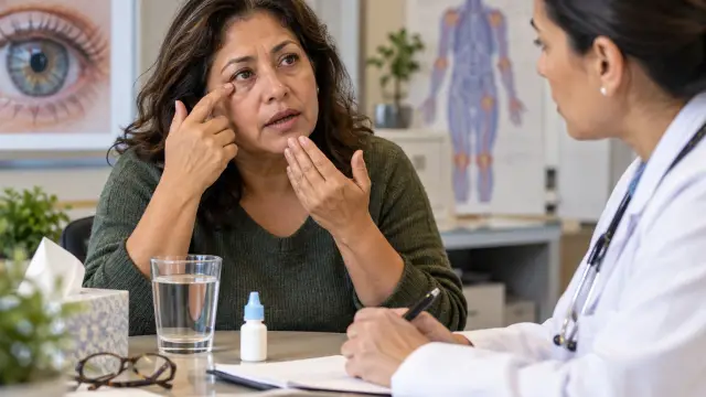 Síndrome de Sjögren: síntomas, diagnóstico y cuidados 1 Mujer conversando con una reumatóloga sobre sequedad ocular y bucal
