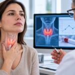 Consulta y prueba de TSH para ilustrar las enfermedades tiroideas